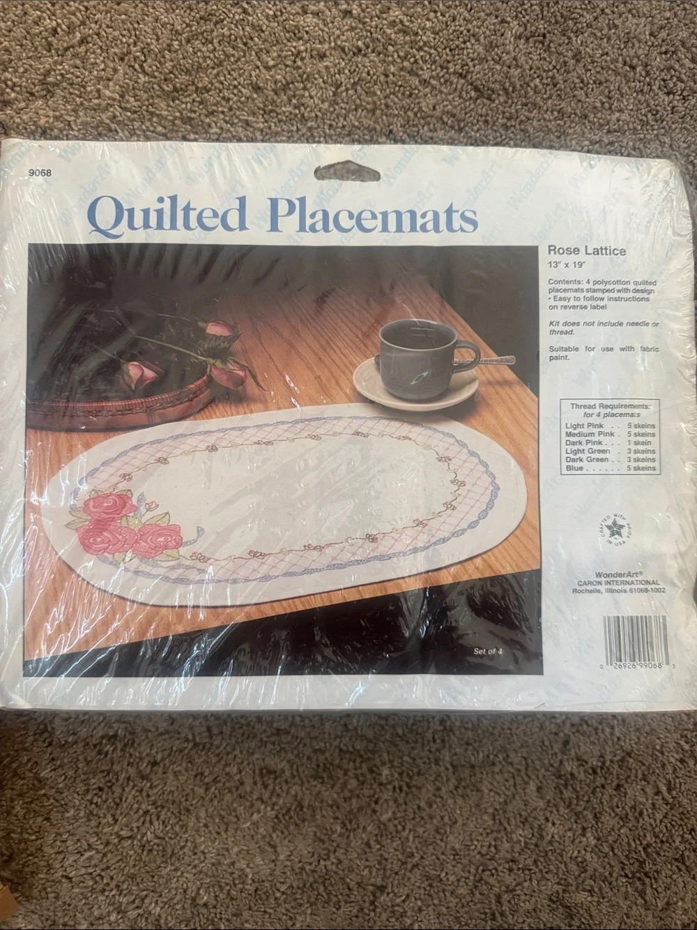 Rose Lattice place mat Set - White with Pink Accents cross stich